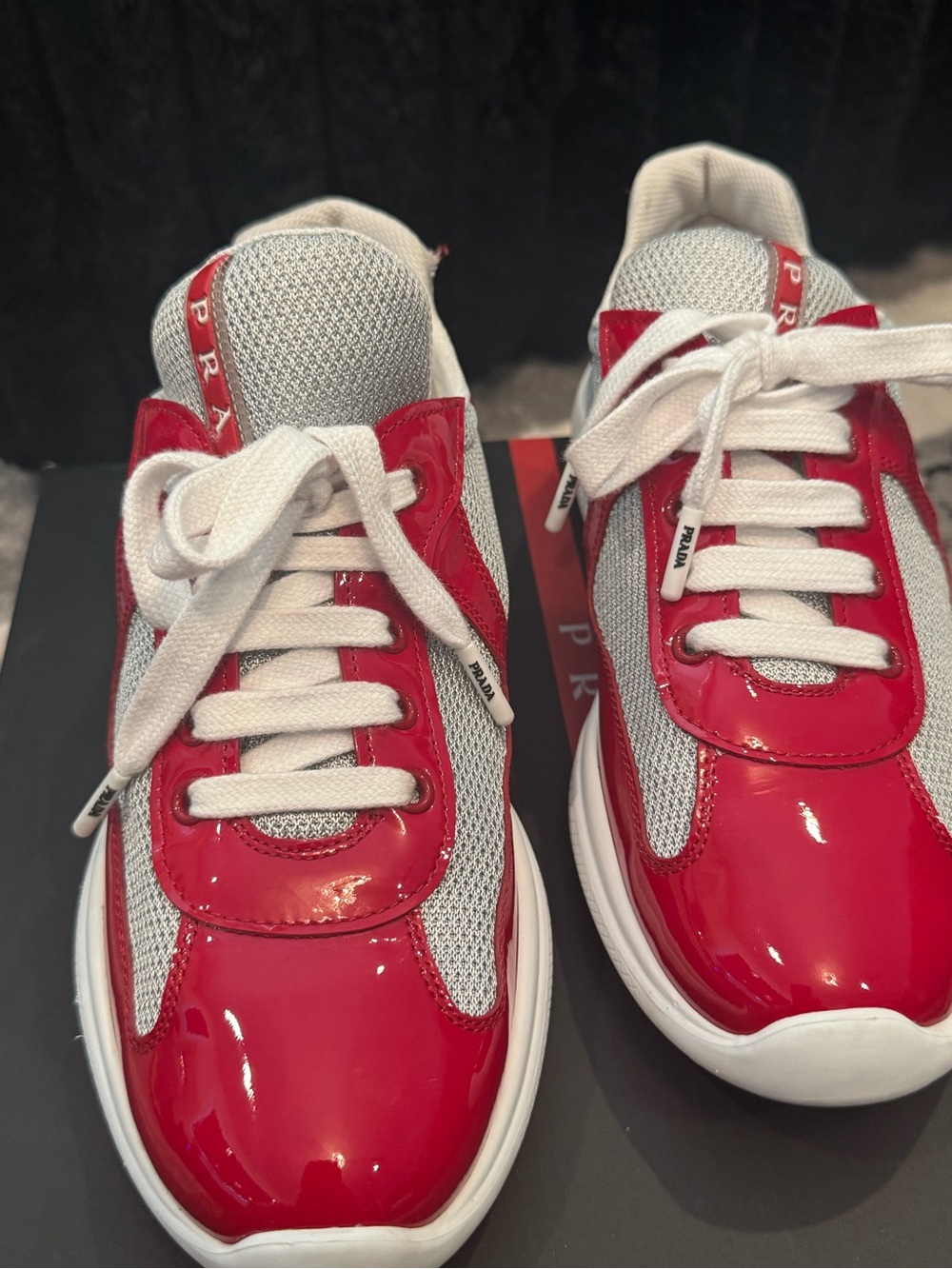 Prada Red and White Women’s Patent Sneakers - Picture 8 of 8